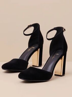 Lulus Laura Black Velvet Ankle Strap Heels
